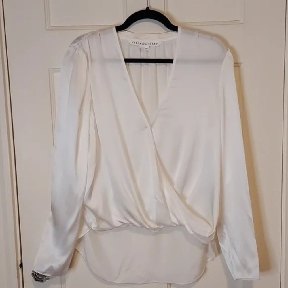 Veronica Beard White V Neck Silk Blouse